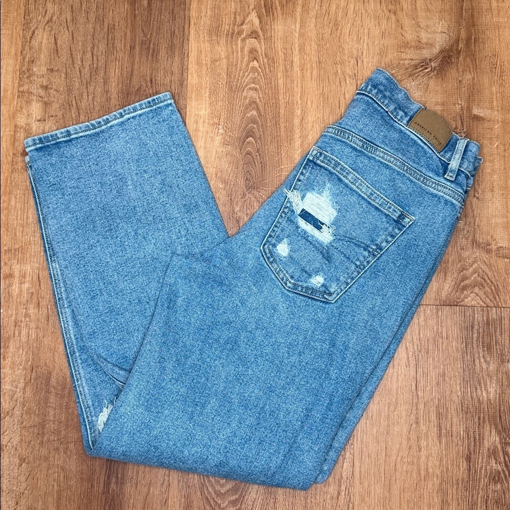 American‎ Eagle Outfitters Light Blue Highest Rise 90s Boyfriend Ripped Jeans 8